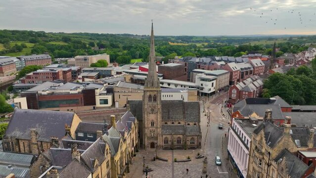 Durham Town Hall and St Nicolas' Church at Market Place in the historic city center of Durham, England, UK. The Durham Castle and Cathedral is a UNESCO World Heritage Site since 1986. 