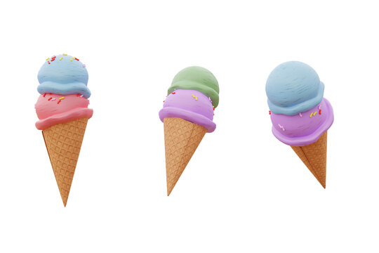 3d render isolated/cutout ice cream cone in 3 view angle