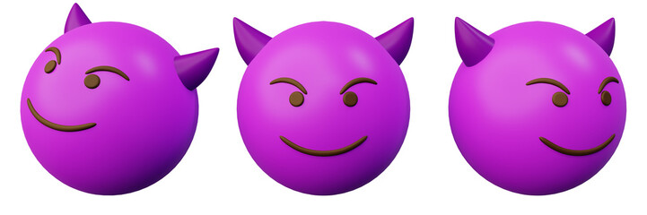 3d emoticon evil face purple emoji or ball emoticon creative user interface web design symbol