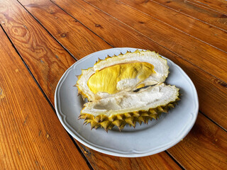 durian ready to eat on a white plate