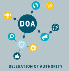 DOA Delegation of authority acronym. business concept background. vector illustration concept with keywords and icons. lettering illustration with icons for web banner, flyer, landing