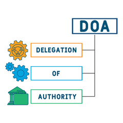 DOA Delegation of authority acronym. business concept background. vector illustration concept with keywords and icons. lettering illustration with icons for web banner, flyer, landing