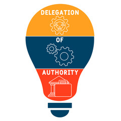 DOA Delegation of authority acronym. business concept background. vector illustration concept with keywords and icons. lettering illustration with icons for web banner, flyer, landing