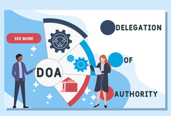 DOA Delegation of authority acronym. business concept background. vector illustration concept with keywords and icons. lettering illustration with icons for web banner, flyer, landing