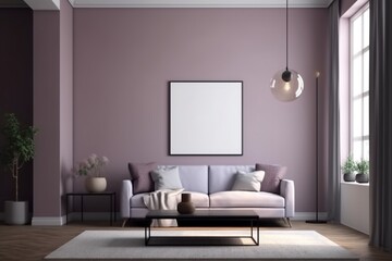 Purple Living Room Interior - Cozy and Sophisticated Space Created with Generative AI