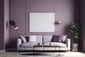 Purple Living Room Interior - Cozy and Sophisticated Space Created with Generative AI