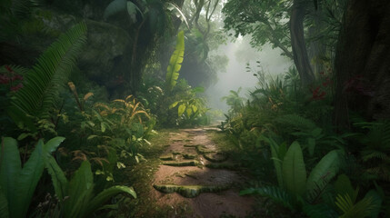 Fototapeta premium path in the jungle.Generative Ai