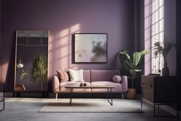 Purple Living Room Interior - Cozy and Sophisticated Space Created with Generative AI