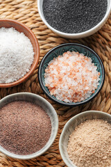 Bowls with assorted speciality salt