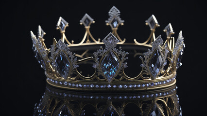 crystal king crown, with crystal on it black background generative AI