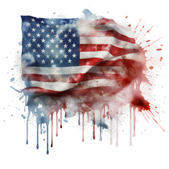 watercolor distressed american flag on a white background. AI