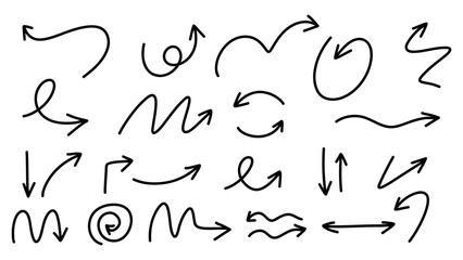 Arrows pointing in different directions handwritten calligraphy  set ,Hand drawn design elements , Flat Modern design isolated on white background ,Vector illustration EPS 10