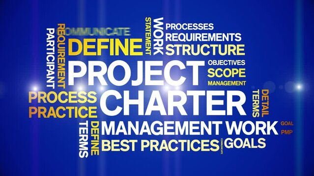 Project Charter animated tag word cloud;text design animation kinetic typography seamless loop.