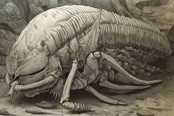 The detail and complexity of a trilobite fossil its intricate contours a reminder of creatures long gone.. AI generation. Generative AI