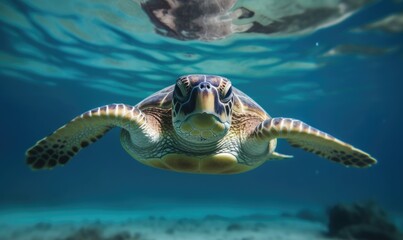 The beauty of a happy sea turtle captured in an underwater portrait Creating using generative AI tools