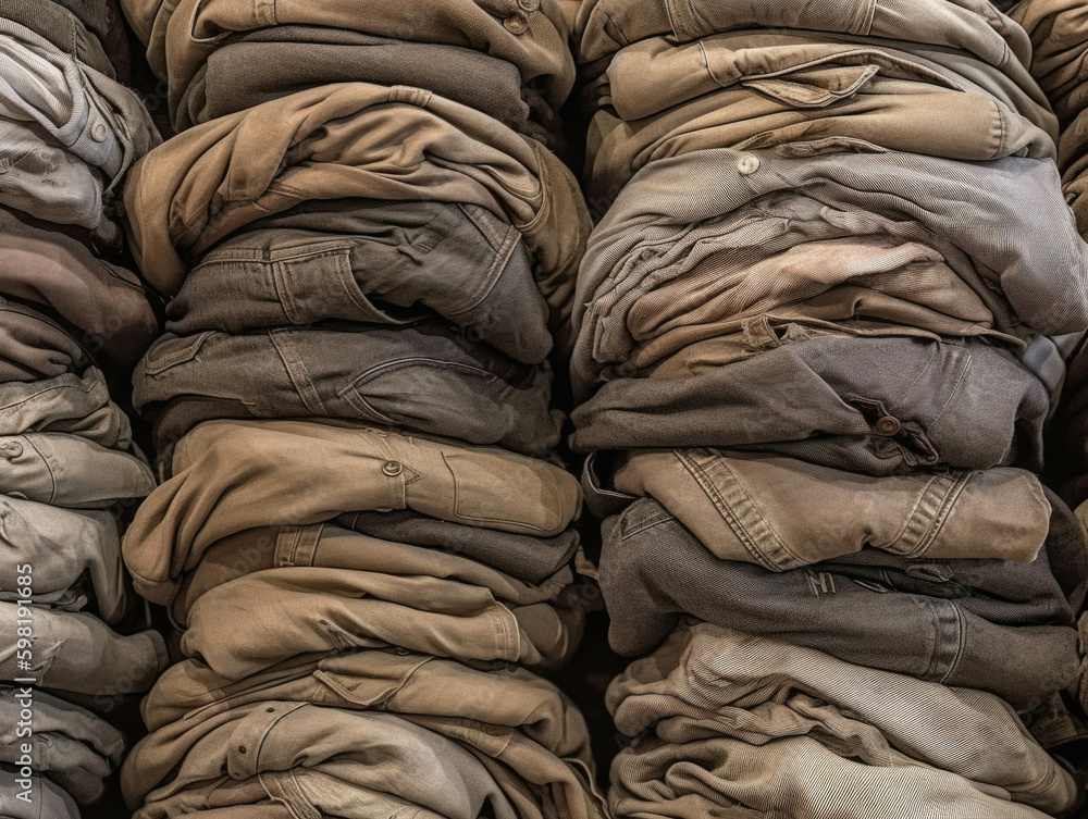 Poster a heap of wornout clothes in a public space.. ai generation. generative ai