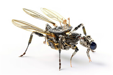 Image of a mosquito modified into a robot on a white background. Insect. Animals. Illustration, Generative AI.