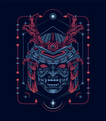 ornamental pattern illustration with bushido face
