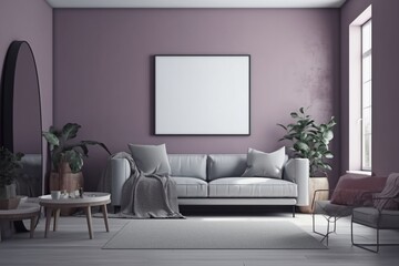 Purple Living Room Interior - Cozy and Sophisticated Space Created with Generative AI