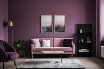 Purple Living Room Interior - Cozy and Sophisticated Space Created with Generative AI