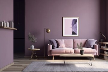Purple Living Room Interior - Cozy and Sophisticated Space Created with Generative AI