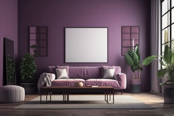 Purple Living Room Interior - Cozy and Sophisticated Space Created with Generative AI