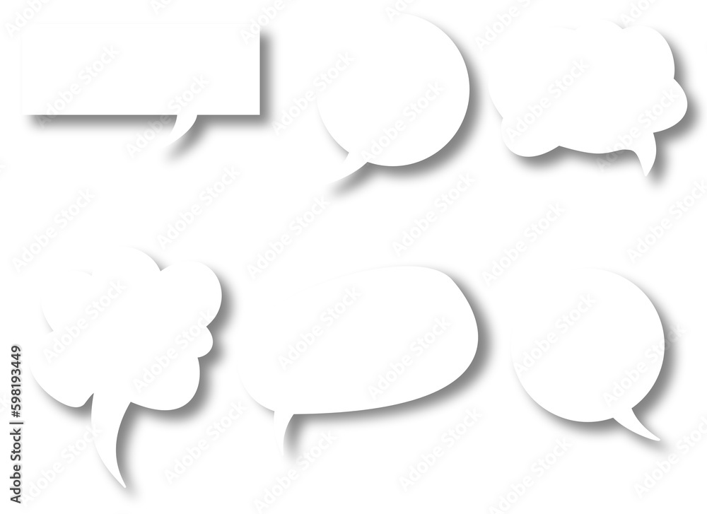 Poster set of speech bubbles with realistic shadow on transparent background useful for designer. set of wh