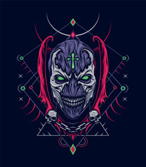 skull ghost vector artwork with cross on the head