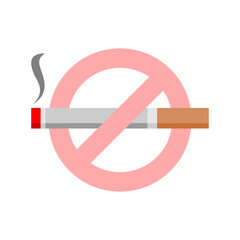Cigarette stop quit smoking in red prohibition sign on white background flat vector icon design.