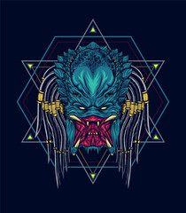 angry monster ferocity with geometric background