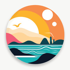 set of sea scape flat scenes vector illustration design