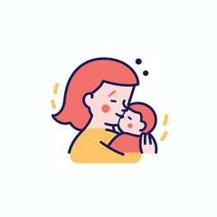 Vector Illustration Of Mother Holding Baby Son In Arms. Happy Mother`s Day Greeting Card.