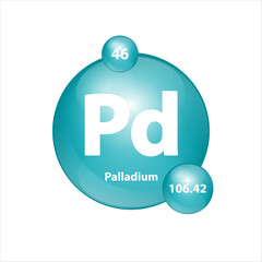 Palladium (Pd) icon structure chemical element round shape circle green dark. Chemical element of periodic table Sign with atomic number. Study in science for education. 3D Illustration vector.