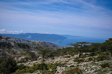 Fototapeta na wymiar Panorama of karst landscape in Croatia with Adriatic sea in background