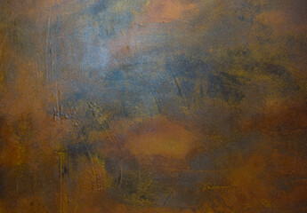 Corrode rust effect decorative plaster. Spotted, scratched, rough background. Art wall texture. Abstract background for design.