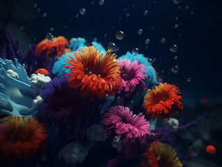 Fototapeta premium Colorful Blooms Beneath the Waves: Discovering Underwater Flowers. Generative AI
