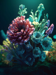 Obraz premium Colorful Blooms Beneath the Waves: Discovering Underwater Flowers. Generative AI