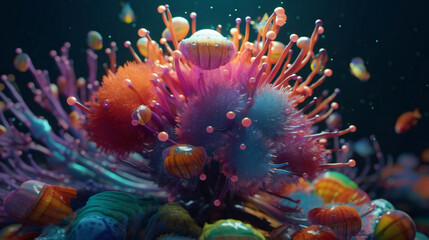 Fototapeta premium Colorful Blooms Beneath the Waves: Discovering Underwater Flowers. Generative AI