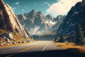 Beautiful road in the mountains Generative AI
