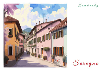 Seregno: Poster with the name of the Italian city Seregno and a water color illustration