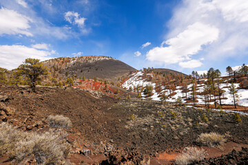 Lava River with snow on top of Volcano in Arizona