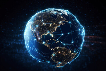 AI generative. Global communication network concept network dots surrounding planet earth