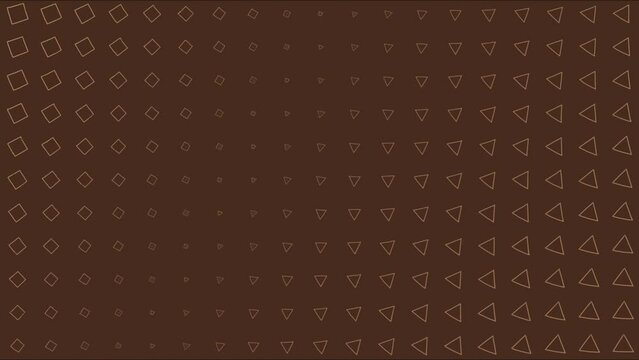 Different geometrical shapes of brown color moving in diagonal pattern background