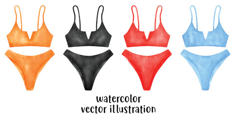 Bikini, Swimwear, Two pieces Summer Vector illustration, Watercolor