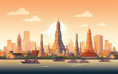 Bangkok in Thailand with landmark and popular for tourist attractions, Generative AI.