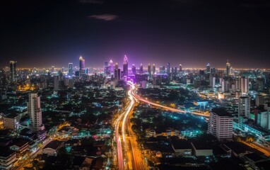 Fototapeta na wymiar Beautiful​ bangkok​ City​ night​ with river​ landscape​, Generative AI.