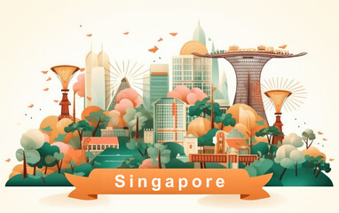Singapore with landmark and popular for tourist attractions, Generative AI.