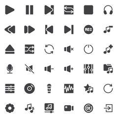 Audio and video UI vector icons set