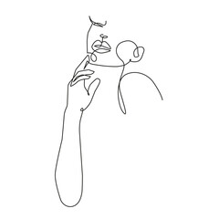 Trendy Line Art Drawing of Woman Head. Abstract Female Face Line Art Vector Illustration for Wall Decor, Spa, T-shirt, Print, Poster. Female Face Creative Drawing in Modern Linear Style