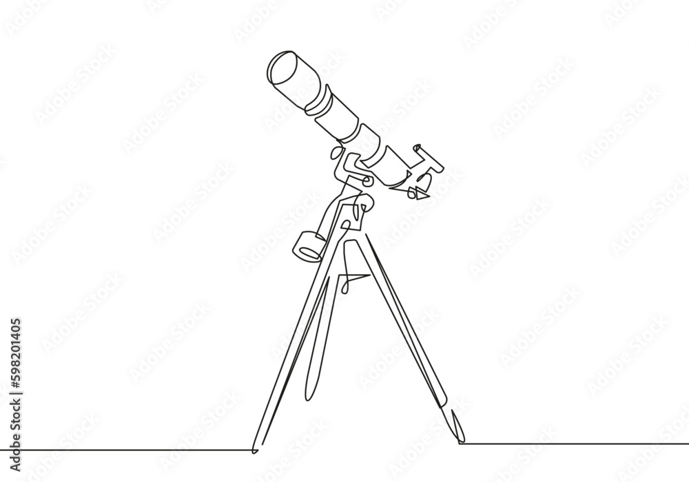 Poster telescope continuous line drawing. abstract vector illustration of telescope continuous one line dra
